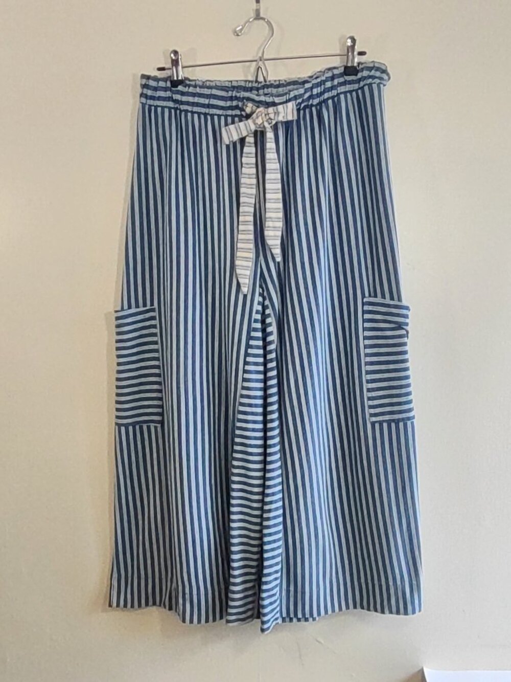 Free People Beach Striped Wide-Leg Drawstring Pants Cargo Pockets Medium - Picture 2 of 10